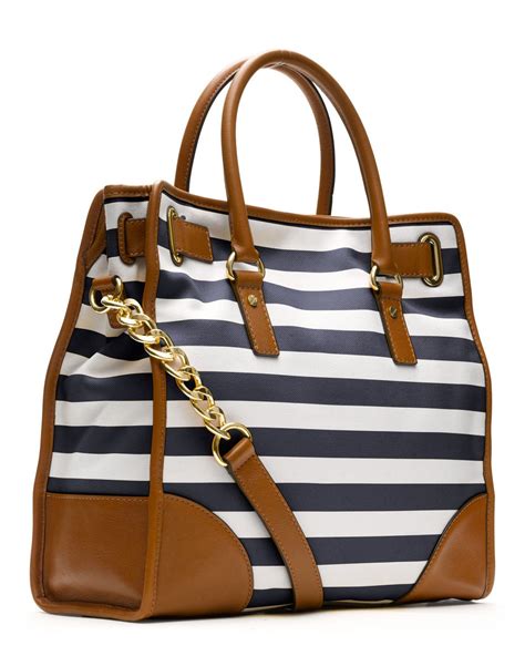 michael kors blue and white striped bag 